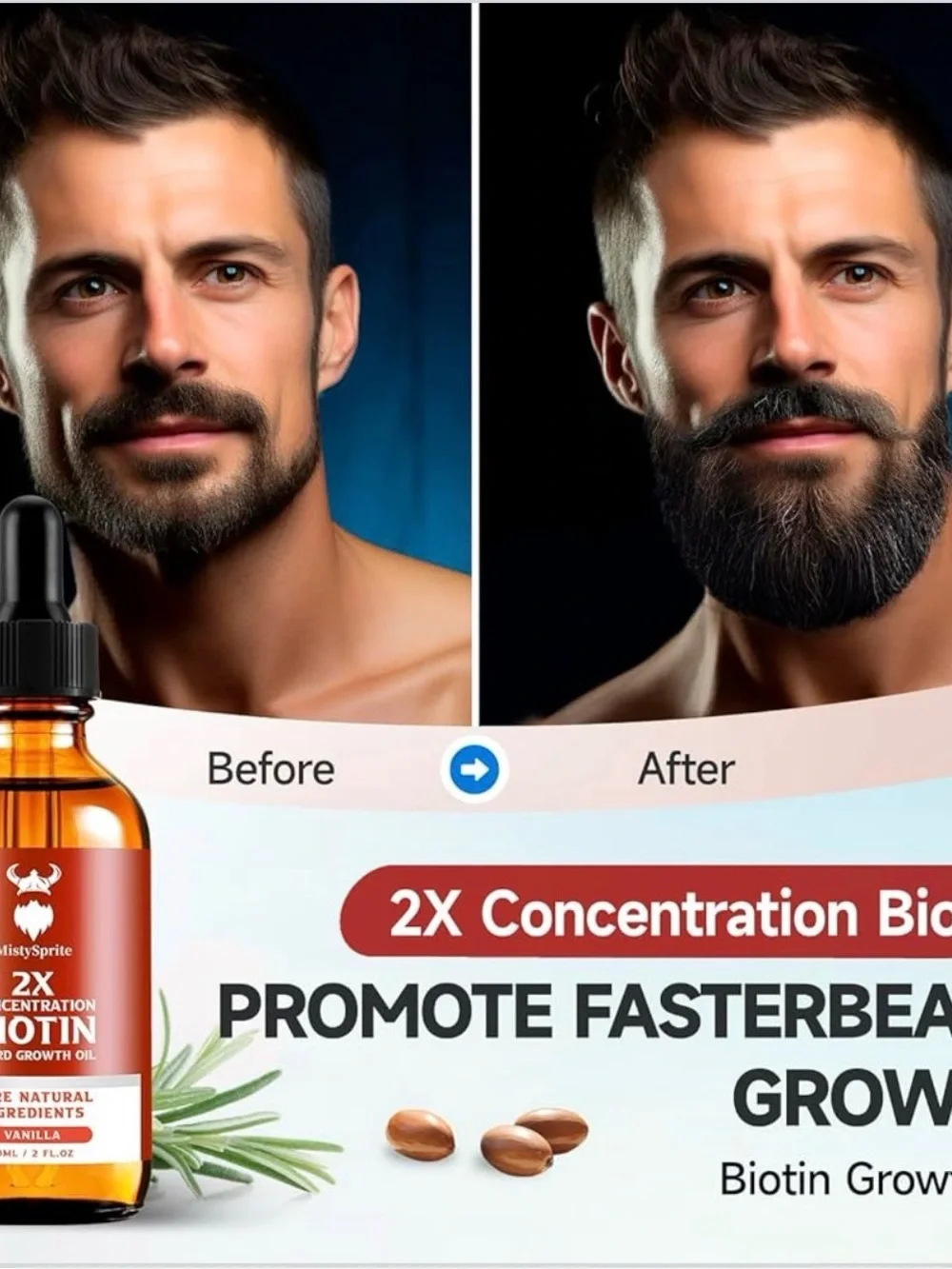 5% Biotin Beard Growth Oil - Vanilla - Orange (Bundle of 2)